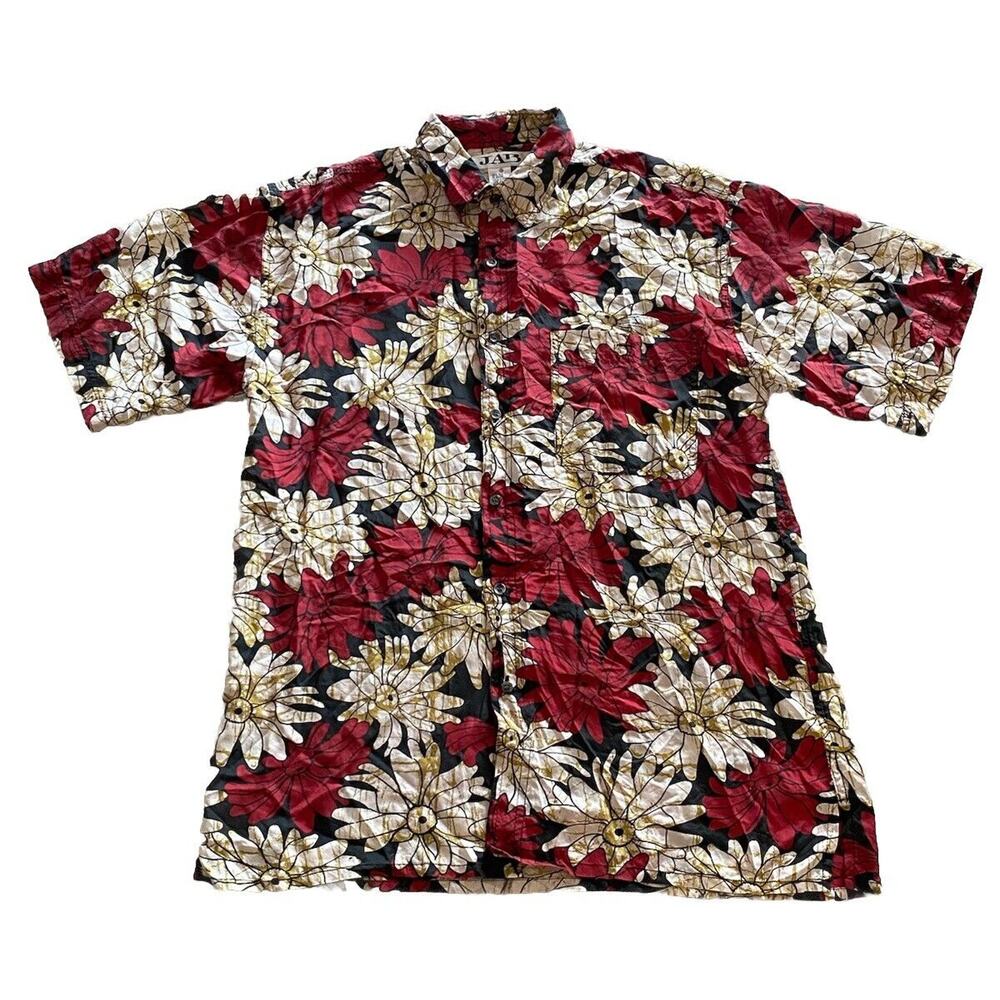 Vintage JAB Hawaiian Shirt Size Medium 100% Silk Short Sleeve Button Up Soft